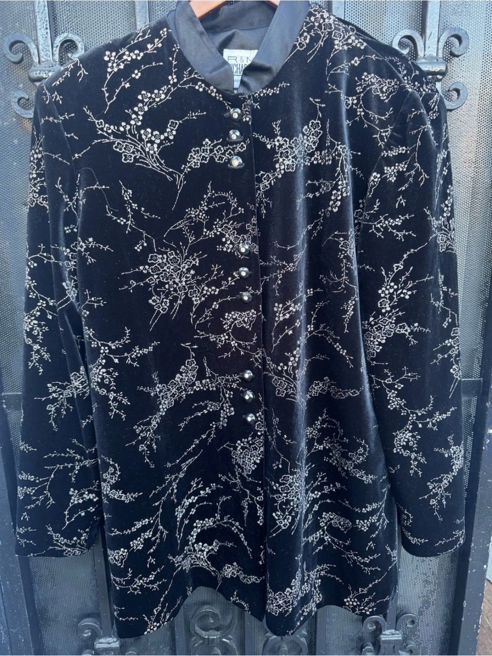 Rare Vintage R&M Richards Velvet Jacket Black Floral Glitter Made in USA Size 14 - Picture 14 of 15